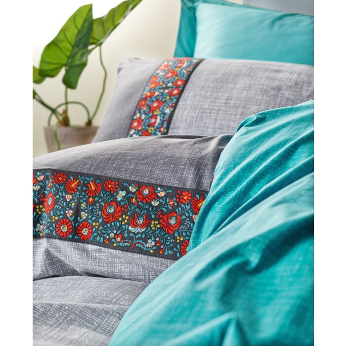 Cottonbox Folk Art ranforce çift kişilik nevresim takımı gri