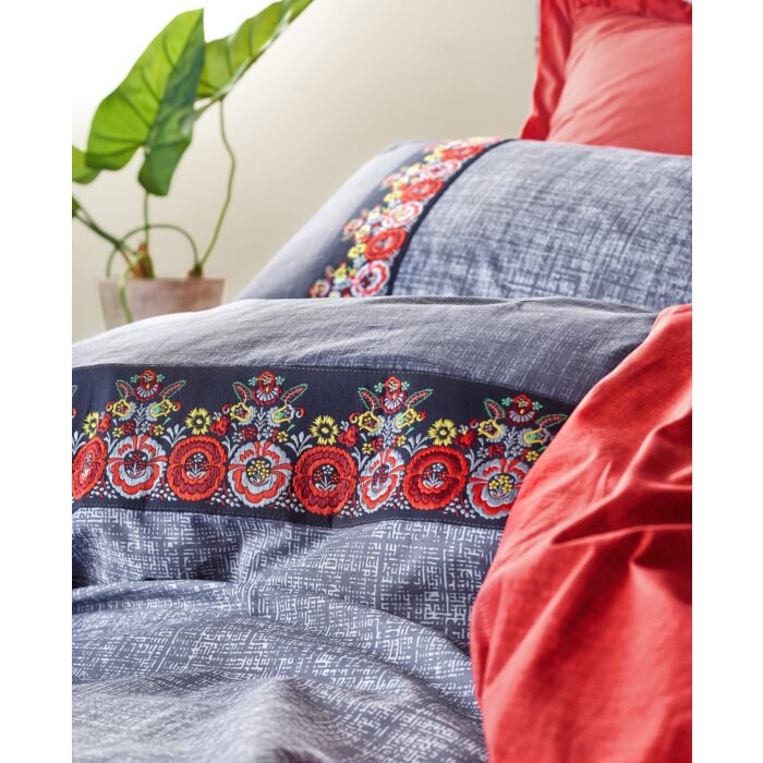 Cottonbox Folk Art ranforce çift kişilik nevresim takımı lacivert