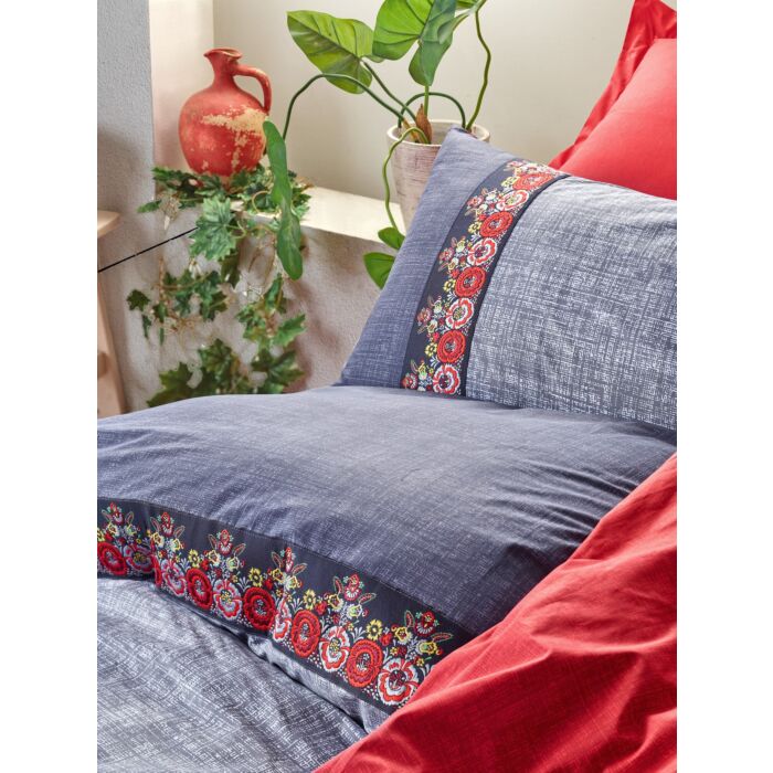 Cottonbox Folk Art ranforce çift kişilik nevresim takımı lacivert