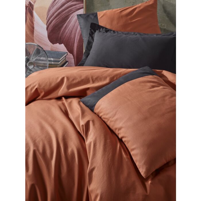 Cottonbox Plain ranforce çift kişilik nevresim takımı kiremit/siyah