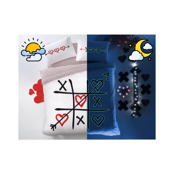 Taç Xox Glow ranforce tek kişilik nevresim takımı beyaz/kırmızı