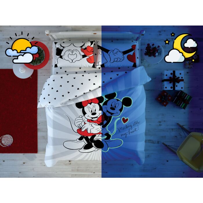 Taç Disney Home - Minnie & Mickey Mouse Glow ranforce çift kişilik nevresim takımı (lisansli)