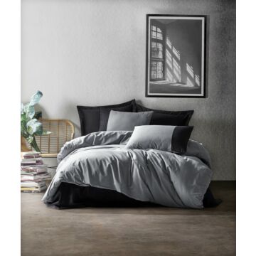 Cottonbox Plain ranforce çift kişilik nevresim takımı gri/siyah