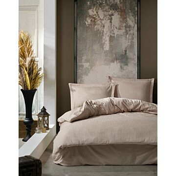 Cottonbox Elegant Stripe saten çift kişilik nevresim takımı bej