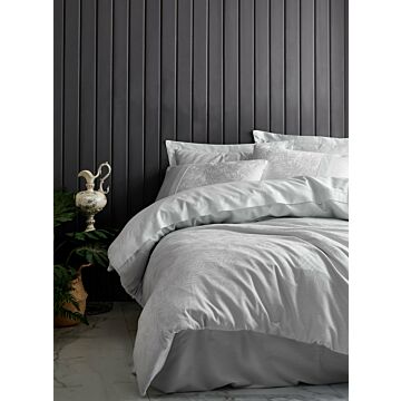 Cottonbox Jakarli saten çift kişilik nevresim takımı leaf buz mavi